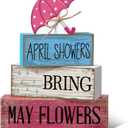 4 Pcs Spring Decorations for Home Wooden Umbrella Tiered Tray Decorations Spring Centerpieces for Tables Farmhouse Decorative Umbrella Faux Stack Block Sign for Home Shelf Decor