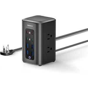TenTrend Power Strip Tower, 230W Total Fast Charging Station for Multiple Devices, 10FT Extension Cord Tower with 6 Outlets 8 USB(4 USB C), 2000J Surge Protector for Home Office, Dorm Essentials
