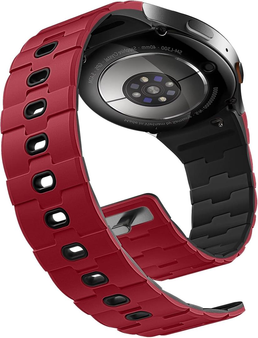 Bandletic 20mm No Gap Breathable Magnetic Silicone Band for Men Compatible with Samsung Galaxy Watch 7 6 5 4 FE 40mm 44mm/for Galaxy Watch 6 4 Classic 43mm 47mm 42mm 46mm/Watch 5 Pro 45mm, Red/Black