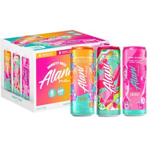 Alani Nu VARIETY PACK CHERRY TWIST, PINK SLUSH, ORANGE KISS Sugar Free, Low Calorie Energy Drinks, 200mg Caffeine, Biotin B Vitamins, Zero Sugar, 10 Calories, 12 Fl Oz Cans, 12 Pack