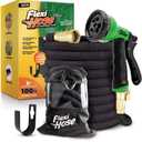 Flexi Hose PLUS with 8 Function Nozzle Expandable Garden Hose, Lightweight & No-Kink Flexible Garden Hose, 3/4 inch Solid Brass Fittings and Double Latex Core, 100 ft Black