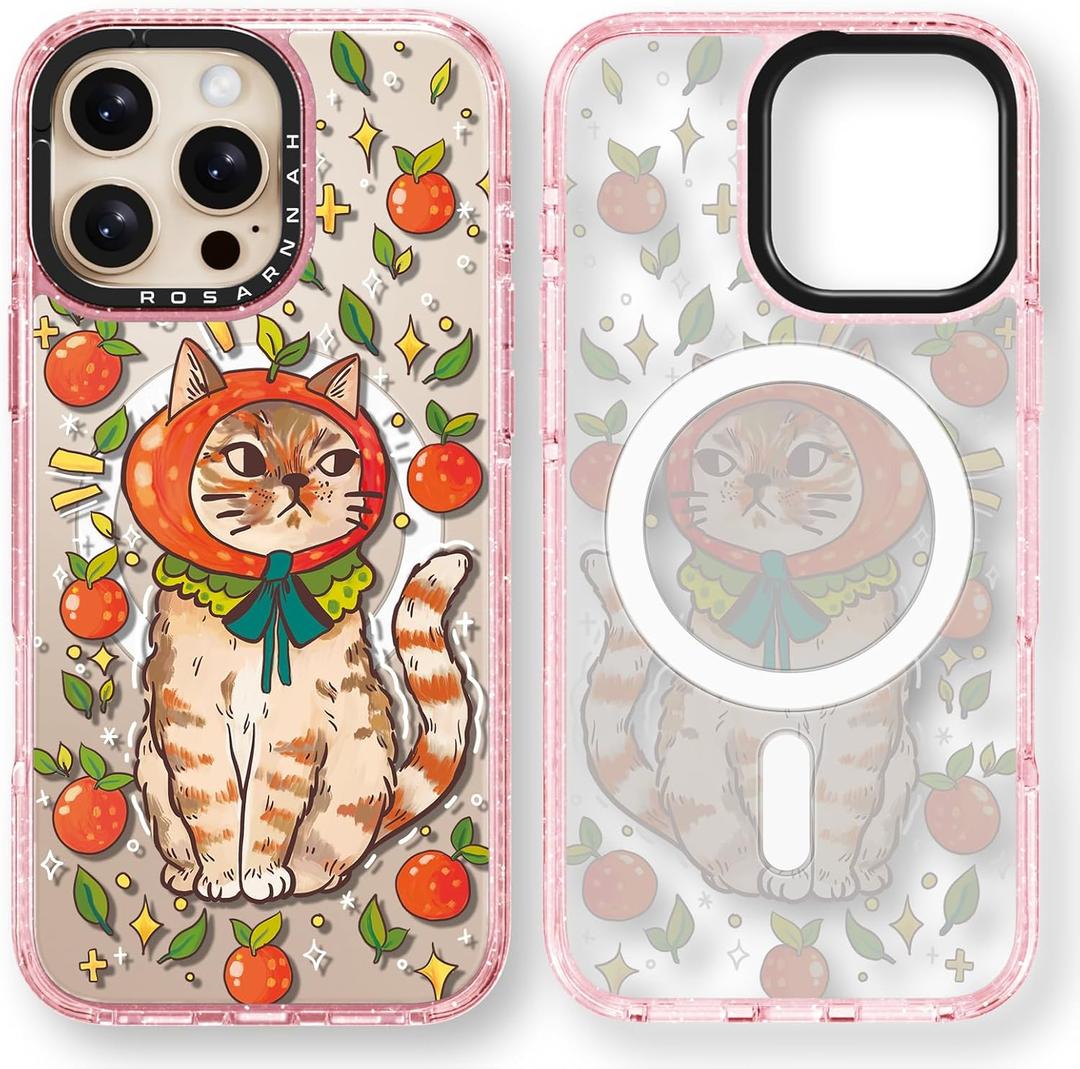 for iPhone 16 Pro Case Cute - Compatible with Magsafe - Durable Shockproof 6.6 ft Drop Impact Phone Case - Funny Kitty Cat Design (6.3") Glitter Pink
