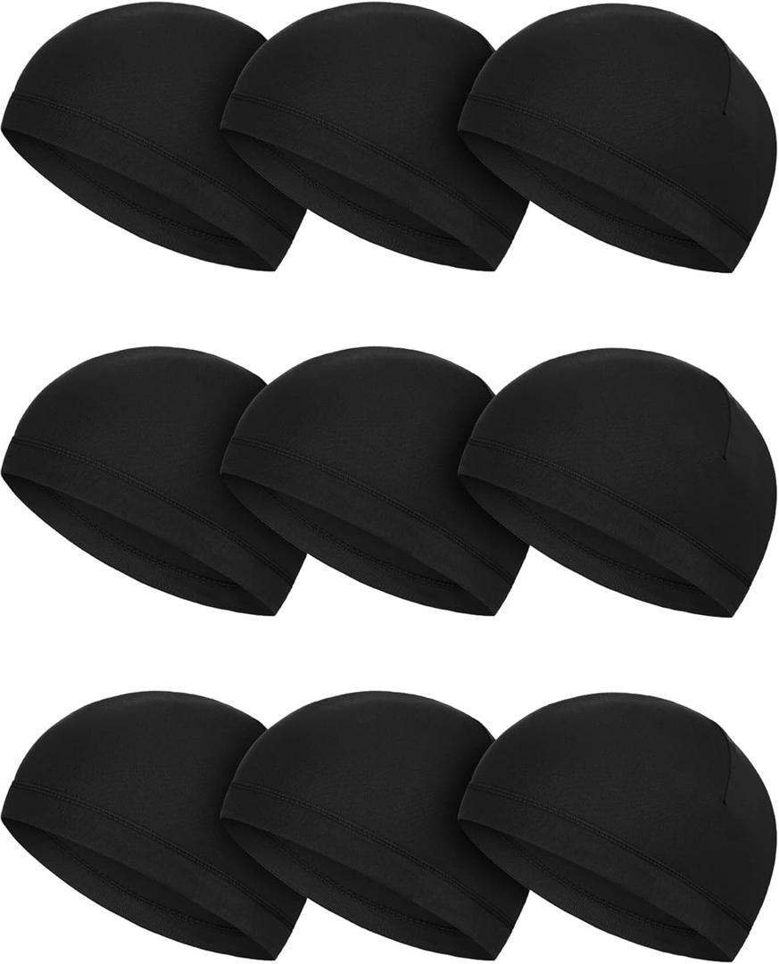 SATINIOR 9 Pieces Cooling Skull Caps Helmet Hard Hat Liner Bald Cap Sweat Wicking Running Beanie Cycling for Men Women (Medium, Black)