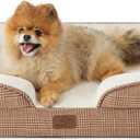 Bedsure Orthopedic Dog Beds for Small Dogs - Washable Small Dog Cat Bed Waterproof, Comfort Pet Couch Sofa with Washable Removable Cover, Pets Bed with Nonskid Bottom, Plaid-Brown, 24"