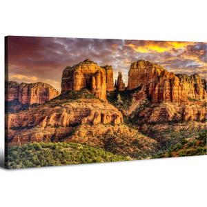Arizona Wall Art Sedona Cathedral Rock Mountain Wall Decor Nature Sunset Desert Painting Canvas Prints Western Country Landscape Photography Prints Modern Artwork for Office Bedroom Decorations 30x60", 57.8"L x 30"W