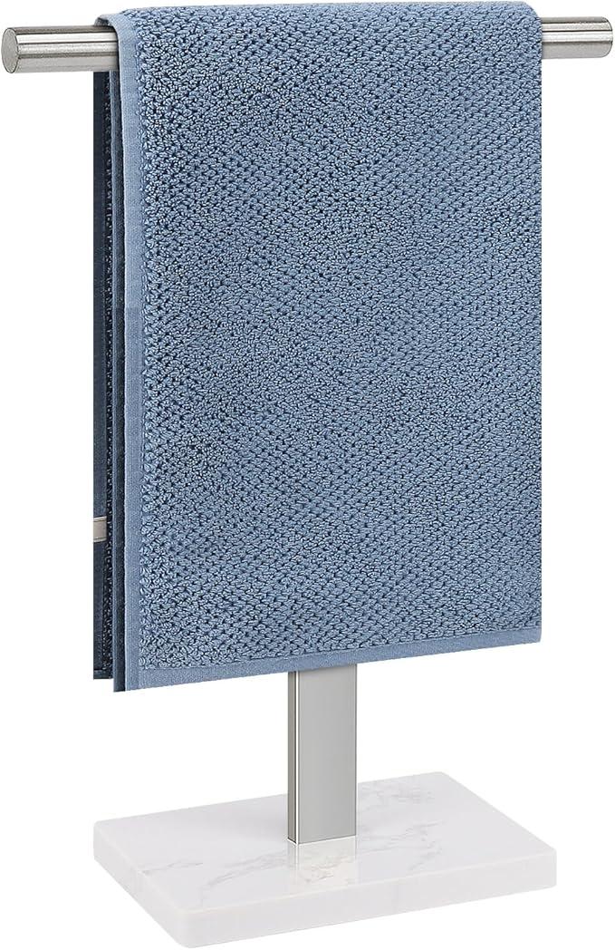 BathAce Hand Towel Holder, TShape Hand Towel Stand for Bathroom, Hand Towel Rack Bar Standing for Vanity Kitchen Countertop, 304 Stainless Steel (Marble Base, Brushed)