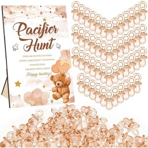 Thyle 51 Pcs Brown Bear Pacifier Hunt Baby Shower Games Bear Themed Baby Shower Game Decoration Include Hunt Sign and 50 Acrylic Pacifiers Gift Sets for Gender Reveal Newborn Announcement Party Decor