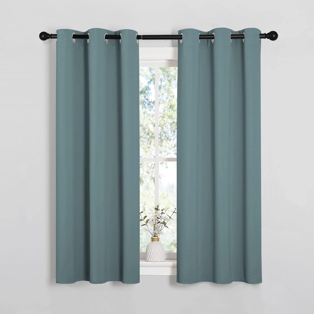 NICETOWN Modern Blackout Curtains Noise Reducing, Thermal Insulated and Privacy Room Darkening Drape Panels for Boy's Guest Room Door Small Short Window (Greyish Blue, 2 Panels, W34 x L54 -Inch)