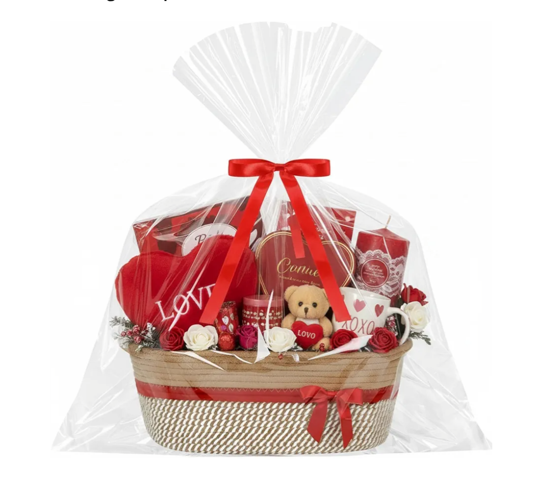 Easter Woven Gift Basket Empty with Ribbons Bow Tie and Bag, Easter Empty Decorative Chest Box, Woven Rope Storage with Handles Home Decor(14 x 10 x 5.5 Inch,Brown Red)