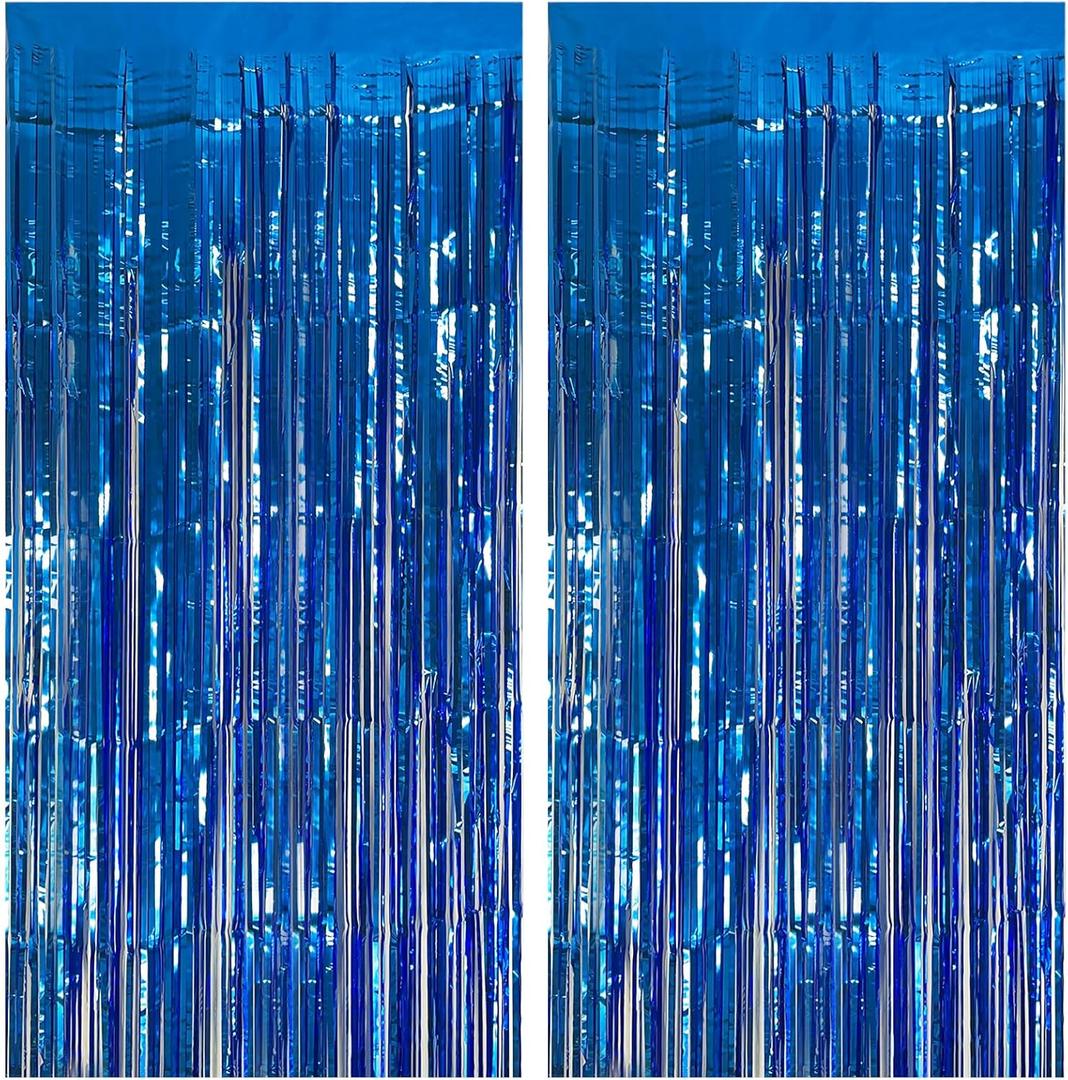 2 Pack Blue Party Decorations Ocean Party Decor Supplies Blue Party Streamers Birthday Decorations Tinsel Foil Fringe Curtains Photo Booth Props Celebration Decorations, 2 pcs