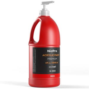 Nicpro Red Large Acrylic Paint Set (69 oz, 2040 ml) Rich Art Painting Supplies Non Toxic for Multi Surface, Canvas, Wood, Leather, Fabric Stone Craft, for Adult Beginners & Artists with Pump (69 Fl Oz (Pack of 1))