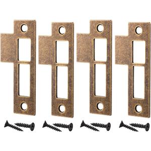 4pcs Antique Brass Door Strike Plate Latch with Screws Solid Brass Replacement Latch Striker Keeper for Mortise, Vintage, Striker, Keeper (3.5inch)