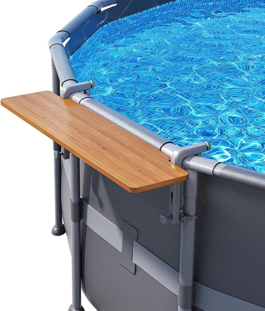 Poolside Bar, Swim Up Bar Exclusively for Above-Ground Round Pools. Patio Poolside Table Smart Fold Easy Maintenance, Weather Resistant Stable Tabletop (Cedar Brown-Nordic Pine)