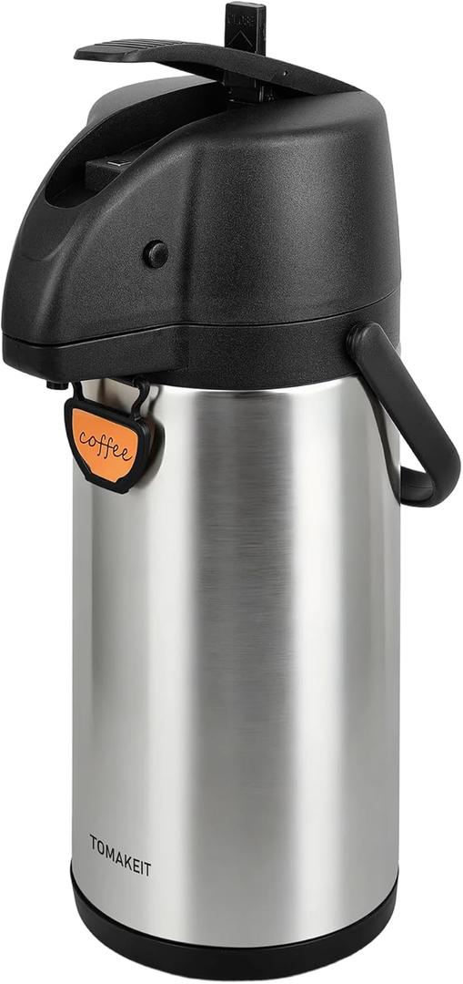 TOMAKEIT Airpot Coffee Dispenser Thermal with Pump,3L/102 Oz Insulated Stainless Steel Large Airpot Coffee Carafe Lever Action for Hot/Cold Water,Thermal Carafe for Hot Cocoa for Parties (101.4 Ounces)