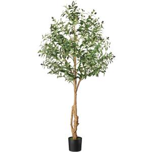 Artificial Olive Trees 6ft, Faux Faux Olive Tree Indoor with Realistic Tall Fake Plant Tree Trunk and Fruits,Olive Branches Silk Plants for Home Room Office Decor and Housewarming Gift 