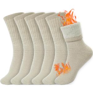 BomKinta Wool Hiking Socks Women - Merino Thick Warm Thermal Boot Socks - Winter Cozy Crew Sock Size 5-11 (3 Pairs - Beige ,Beige ,Beige)