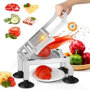 Newhai Commercial Tomato Slicer 0.4/10mm Thickness Manual Tomato Cucumber Onion Ham Egg Cutter Heavy Duty Stainless Steel Slicer Tool with 4 Suction Cups for Restaurant Home Use