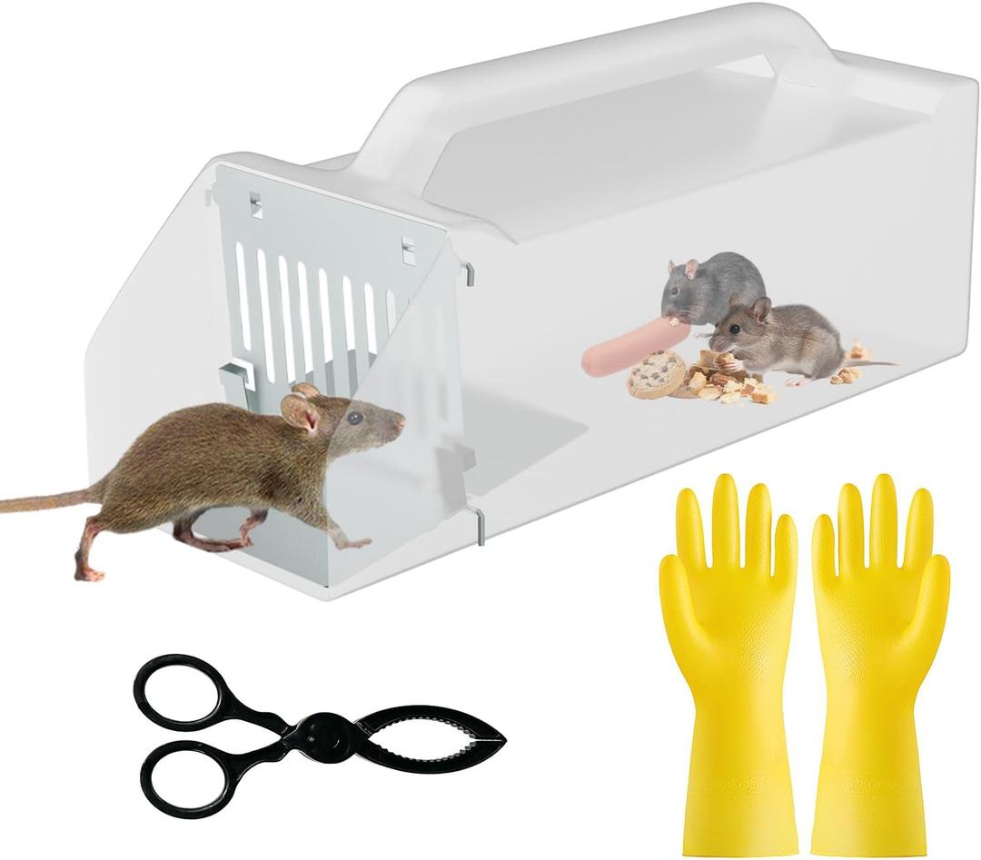 12-inch Humane Mouse Trap Cage Indoor and Outdoor for Home, Mice Traps Live Rat Trap, Extended Chipmunk Squirrel Rodent Animal Rat Traps for Outside Motel, Sensitive Pedal Trigger(Transparent)