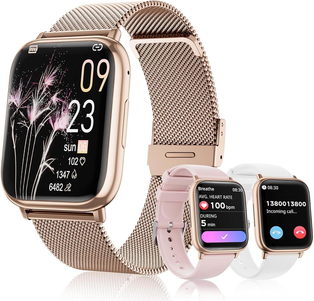 Smartwatch for Women, 1.83 Fitness Watch with Blood Pressure, Calls/Messages, Female Cycle Tracking, Heart Rate & Sleep Monitor, IP68 Waterproof for Android & iPhone (Rose Gold)