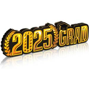 Glooglitter Graduation Wooden Tabletop Decoration 2025 Grad Sign LED Graduation Centerpiece Wood Plaque Free Standing Wood Sign for Table Party 13.8 x 3.5 Inch