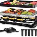 TAMARIT Raclette Table Grill Portable 3 in 1 Korean Barbecue BBQ Electric Indoor Griddle with Non-Stick Reversible Plate and Cooking Stone for Steak 1400W Raclette Grill for 8 Person, Black