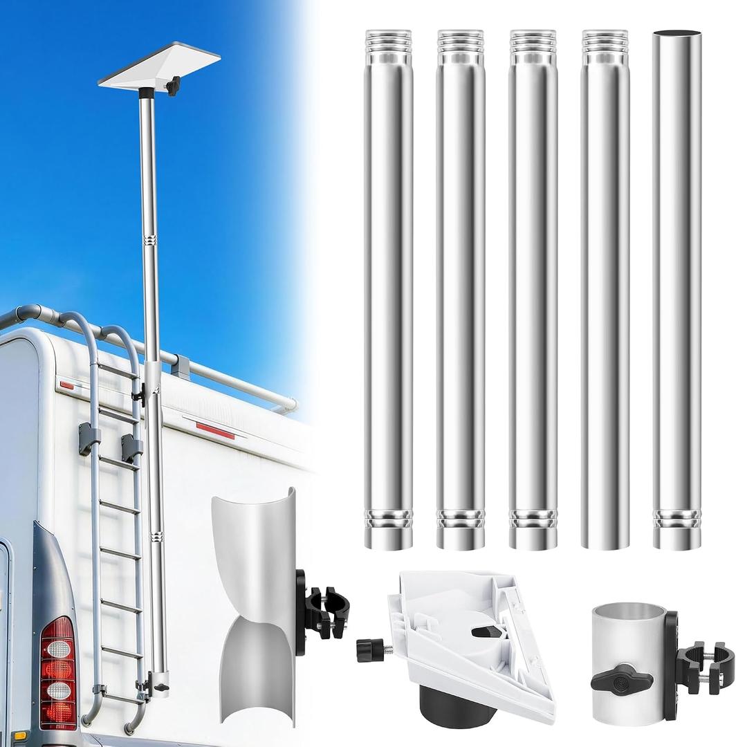 Starlink Mini RV Ladder Mount Kit,10FT Starlink Mini Flag Pole Mounting Kit,Fits 0.7 to 1.1 Inch RV Ladder Rails,Adjustable 5 Section Tubes,with Adapter,Simple Installation(for Mini)