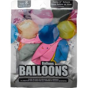 12" Party Balloons (assorted colors, 12 count), Pack of 6