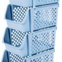4Pcs Stackable Storage Basket Organizer for Food Snacks Toys Toiletries Plastic Storage Bins Blue