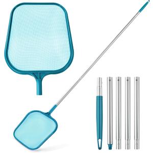 Pool Skimmer - Pool Skimmer Net with 5 Section Detachable Aluminum Telescopic Poles, 25''- 64'', Pool Net Skimmer Rake with Ultra Fine Mesh , Pool Leaf Skimmer for Swimming Pools, Spas, Hot Tubs