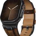 Leather bands Compatible With Apple Watch Ultra Band 49mm 46mm 45mm 44mm 42mm, Superior Genuine Leather Rugged Metal Connector Durable Strap for Men iWatch Ultra3 2 1,Series 11 10 9 8 7 6 5 4 3 SE3 SE
