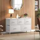 OLIXIS Dresser for Bedroom with 5 Drawers, Wide Chest of Drawers, Fabric Bedroom Dresser with Drawer Organizers, Storage Organizer Unit with Fabric Bins for Closet, Living Room, Hallway,White
