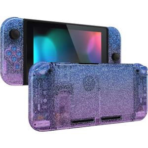 eXtremeRate DIY Replacement Shell Buttons for Nintendo Switch, Custom Back Plate for Switch Console, Housing with Colorful Buttons for Joycon Handheld - Glitter Gradient Translucent Bluebell