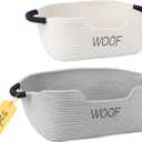 2 Pack Dog Toy Baskets,Pet Rope Basket for Dog Cat Toys,Dog Toy Bin with Handles,Woof Puppy Toy Storage Basket,Puppy Bed,Dog Stuff Organizer for Toys,Collar,Leash,Nursing Supplies-Beige+Gray