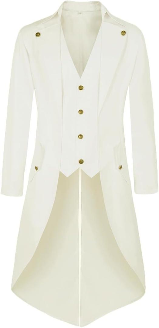 MOFOVELY Men Pirate Steampunk Tailcoat Vintage Victorian Jacket (Medium, White)