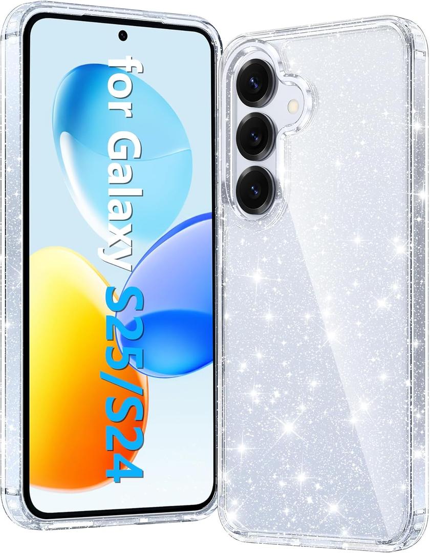 FNTCASE for Samsung Galaxy S25 Case: for Samsung-S24 Bling Sparkle Clear Military Grade Drop Protection Anti Yellowing Glitter Cell Phone Cover - Rugged Shockproof Protective Transparent Cases