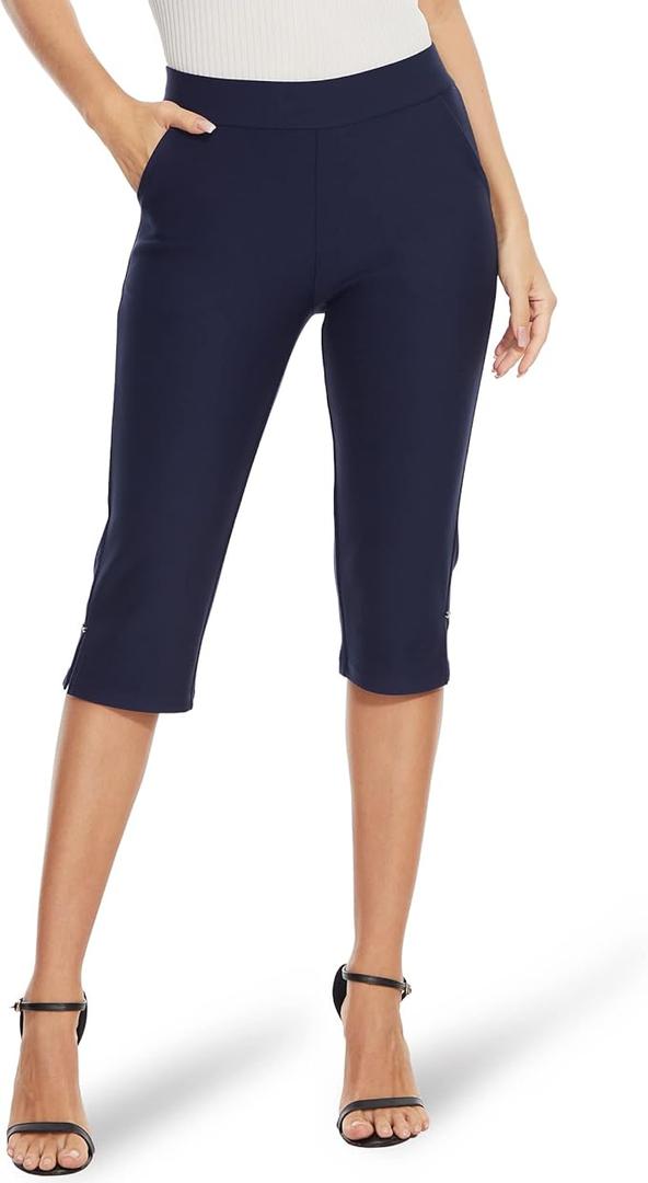 Ginasy Capri Pants for Women Casual Summer Dressy Pull On Stretch High Waisted Crop Work Leggings with Pockets XXL