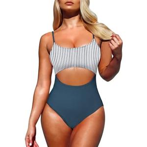 Pink Queen Women's One Piece Swimsuit Spaghetti Strap Scoop Neck Cutout High Waisted Bathing Suit Monokini Size XL
