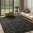 6x9 Washable Non-Slip Area Rug for Living Room, Dining Room, Bedroom Home Office-Vintage Floral Farmhouse Non-Shedding Distressed Low Pile Area Rug (Dark Brown,6x9)