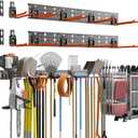 TORACK Garden Tool Organizer Wall Mount, Garage Folding Chair Storage Rack, Tools Rack for Shovels, Rakes, Broom, Ladders, Hooks for Keyhole Style Shelving Unit