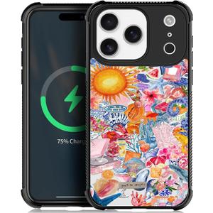 Magnetic Case for iPhone 17 Pro,[Compatible with MagSafe],Shockproof Rugged Hard Back Phone Cover-Fruit Sea Life Boot Collage