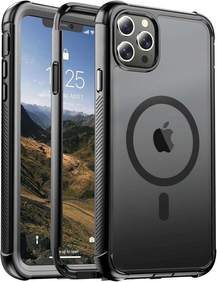 Magnetic for iPhone 12 Pro Max case, [Compatible with MagSafe][Military Grade Drop Protection][Heavy Duty Protection][Non-Slip][Shockproof] with 2-Layer Durable Bumper Phone Case 6.7''-Black