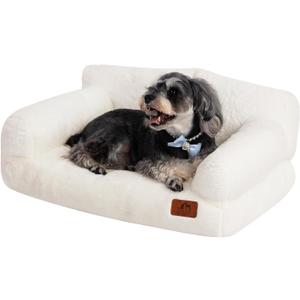 Hollypet Fluffy Dog Cat Bed Pet Couch Beds Plush Soft Warming Washable Puppy Bed for Small Medium Dogs and Large Cats, White, 24" L x 18" W x 10" Th