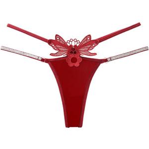Sekexi Women's Sexy Butterfly Underwear V-shaped Sexy thong G-string Embroidered thong Flower Fun Underwear (US, Alpha, Large, Regular, Regular, Red)