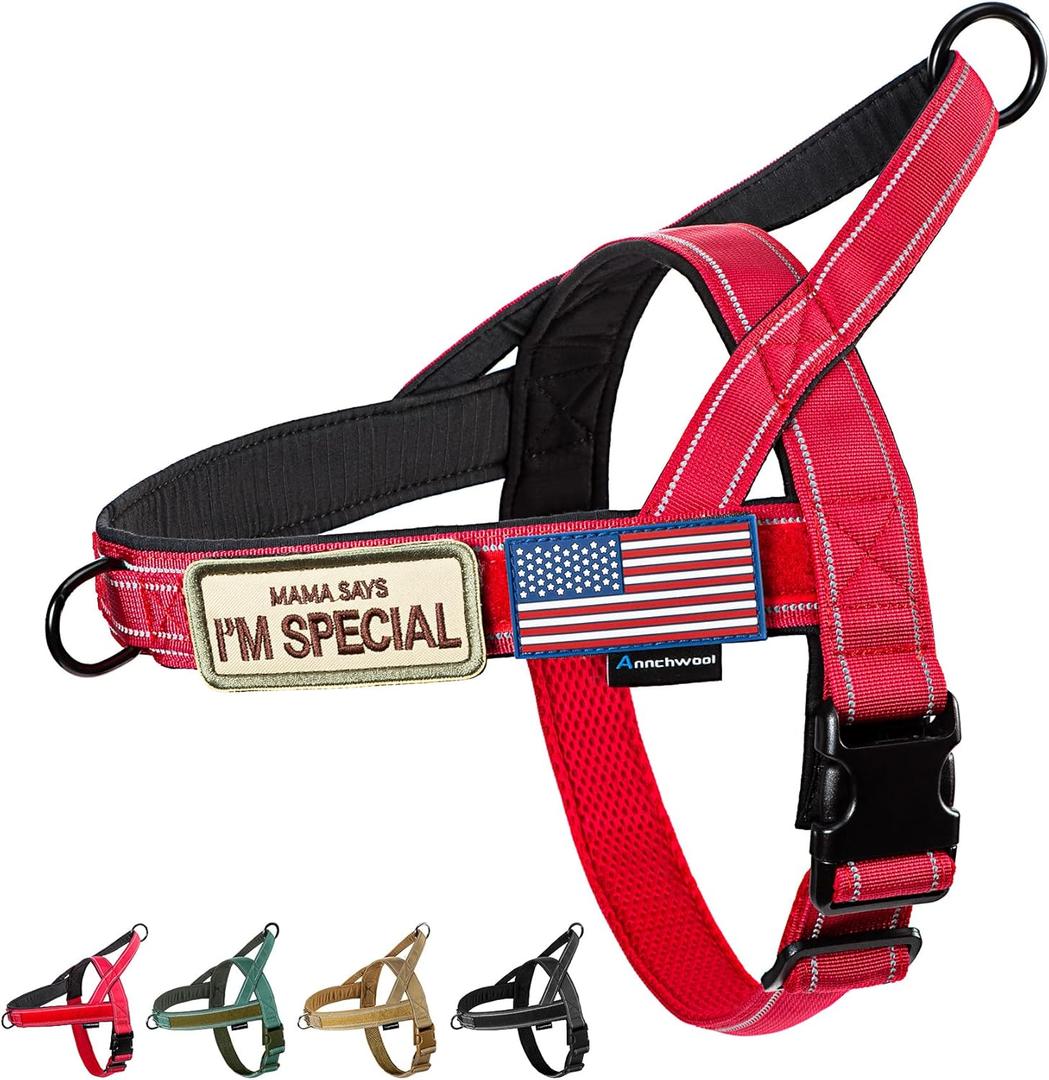 Annchwool No Pull Dog Harness with Soft Padded Handle,Reflective Strip Escape Proof and Quick Fit to Adjust Dog Harness,Easy for Training Walking for Small & Medium and Large Dogs(Red,L)