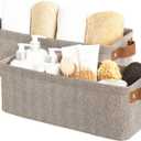 StorageWorks Narrow Storage Bins, Small Basket for Closet and Shelves, Fabric Organizer with Handles, Toilet Paper Storage, Brown and Beige, 2-Pack (15"L x 6"W x 5"H)