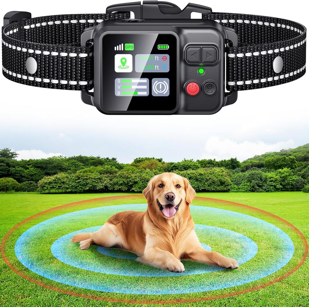 Wireless Dog Fence System, Dog Collar Electric Fence for Dogs  Invisible Fence for Dogs, GPS, Adjustable 49-6561ft Range, IPX7 Waterproof Rechargeable Collar, 3 Training Modes for Outdoor (ALL Black)