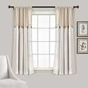 Lush Decor Linen Button Window Curtain Panel, Single, 40" W x 45" L, Linen - Country Curtains - Rustic Decor - Color Block Modern Farmhouse Curtains For Living Room, Bedroom & Dining Room