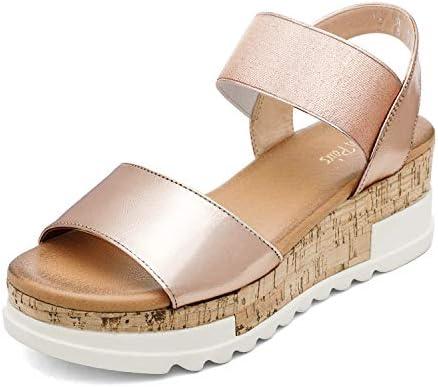 DREAM PAIRS Women's Champagne Open Toe Ankle Strap Casual Flatform Platform Sandals Size 9