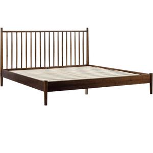 NTC Inno Wooden Bed Frame with Headboard, Solid Oak and Rubber Wood Foundation with Silent Slats and Wood Central Supports, 1000 Lb Capacity, Effortless Assembly, King - Dark Walnut
