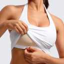 CRZ YOGA Butterluxe Halter Crop Tank Tops for Women - Open Back Padded Longline Sports Bras Workout Gym (White, M)
